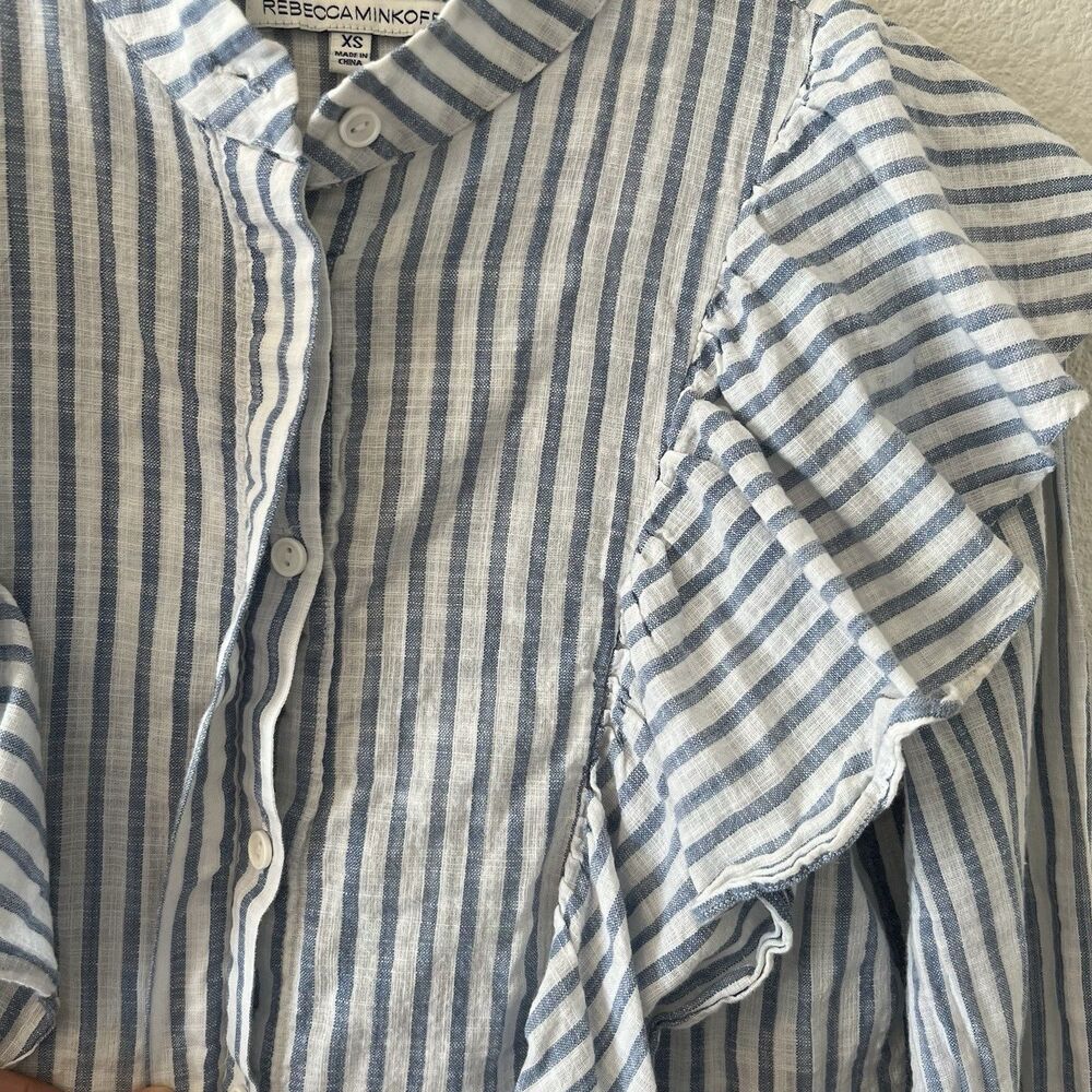 Rebecca Minkoff Blouse Women's XS Ciera Ruffle Top Striped Button Up Victorian - Picture 4 of 15